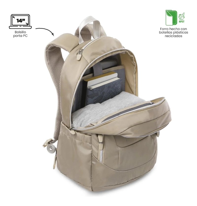 MOCHILA UNIVERSITARIO  GOCTAL TWILL 3.0 PORTA PC 14  BEIGE - 5
