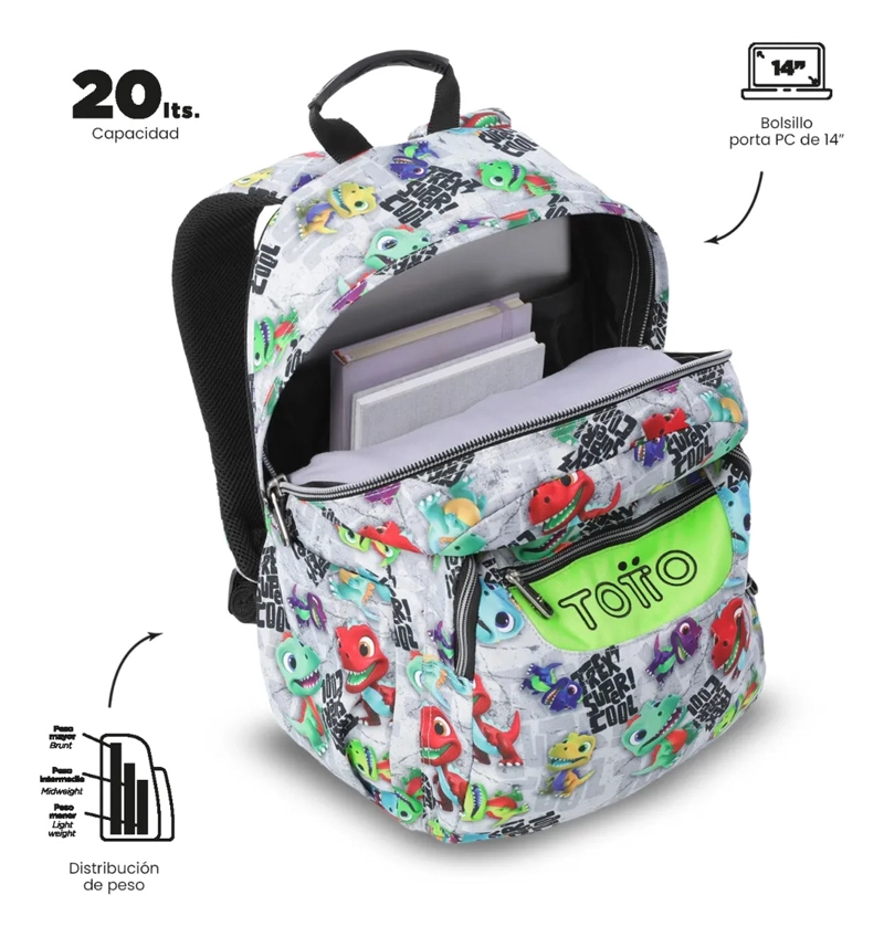 MOCHILA ESCOLAR JUVENIL PORTA PC 14  ACUARELA GRIS - 5