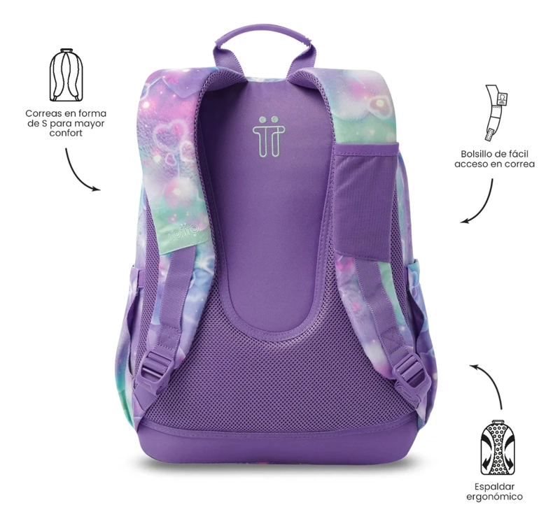 MOCHILA ESCOLAR JUVENIL PORTA PC 14  ACUARELA MORADA - 4