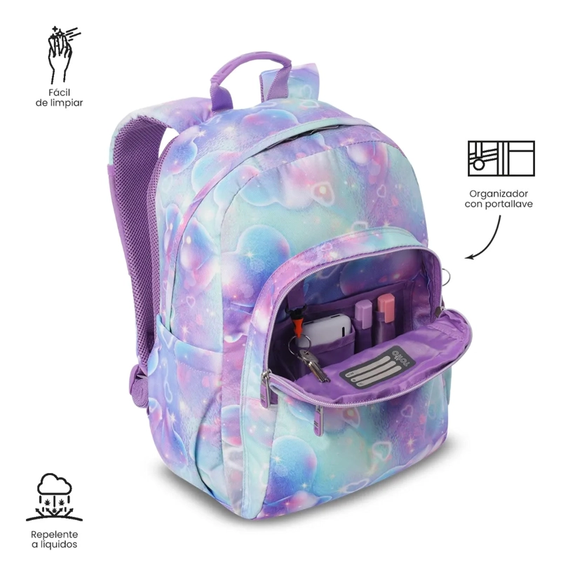 MOCHILA ESCOLAR JUVENIL PORTA PC 14  ACUARELA MORADA - 6