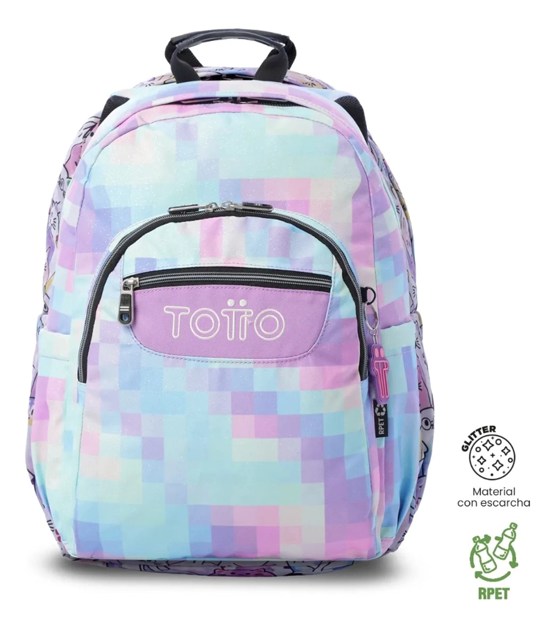 MOCHILA ESCOLAR JUVENIL PORTA PC 14  ACUARELA GLITTER AZUL - 1