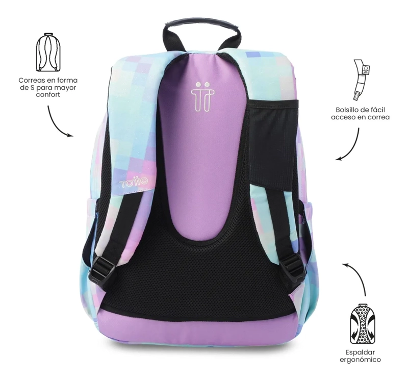 MOCHILA ESCOLAR JUVENIL PORTA PC 14  ACUARELA GLITTER AZUL - 4