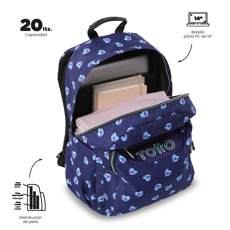 MOCHILA ESCOLAR JUVENIL PORTA PC 14' ACUARELA GLITTER AZUL - 4