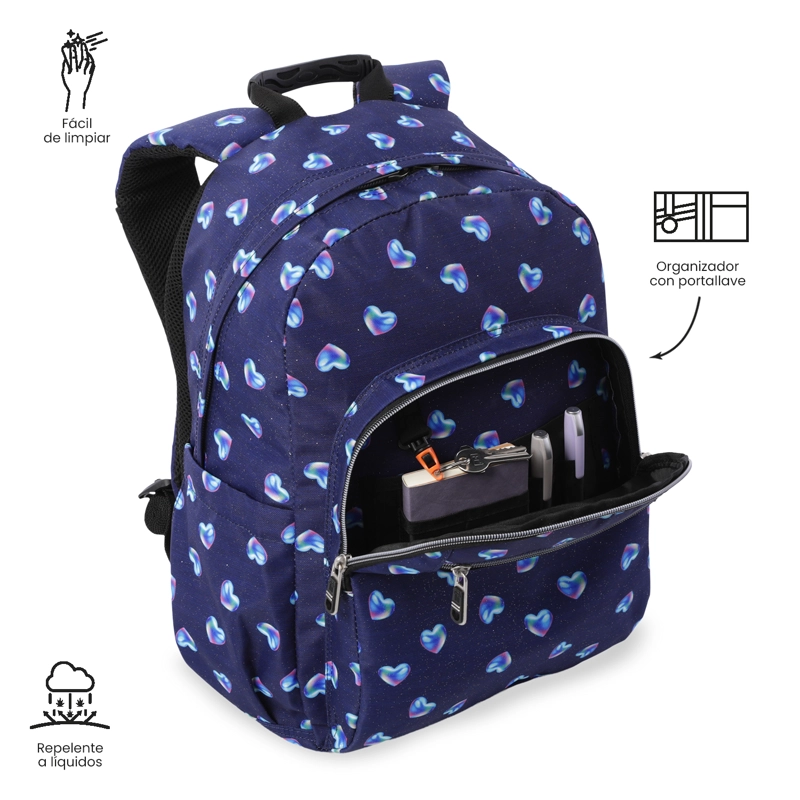 MOCHILA ESCOLAR JUVENIL PORTA PC 14' ACUARELA GLITTER AZUL - 5