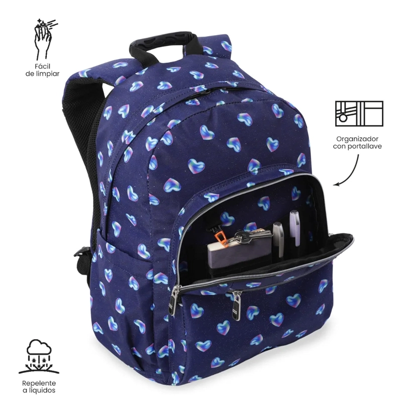 MOCHILA ESCOLAR JUVENIL PORTA PC 14  ACUARELA GLITTER AZUL - 6