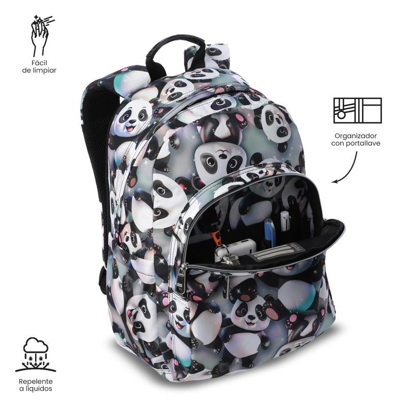 MOCHILA ESCOLAR JUVENIL PORTA PC 14' ACUARELA GRIS - 5