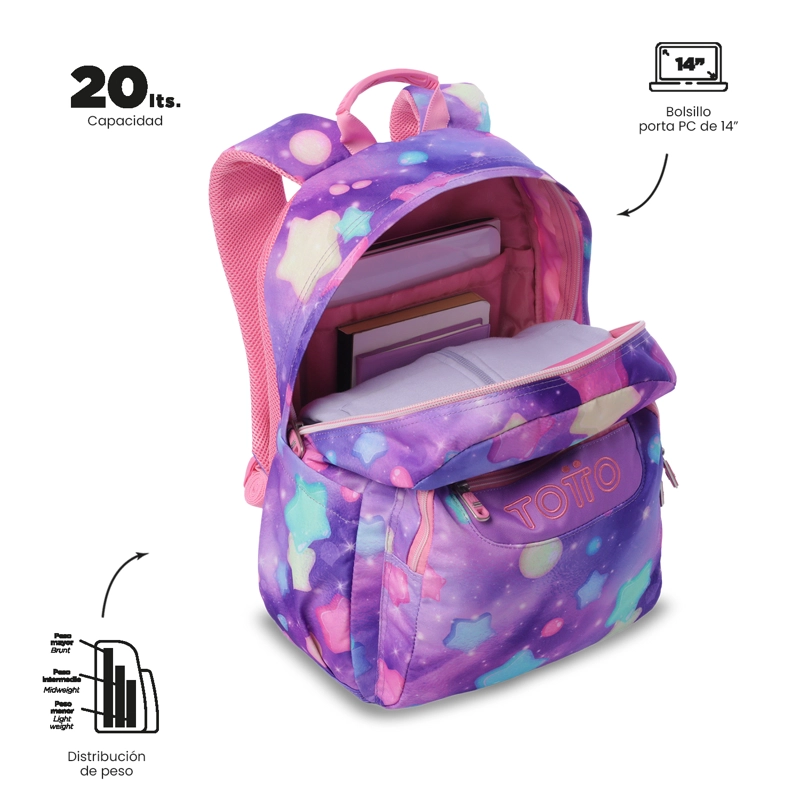 MOCHILA JUVENIL PORTA PC 14' ACUARELA ROSADO - 5