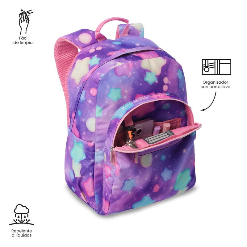 MOCHILA JUVENIL PORTA PC 14' ACUARELA ROSADO - 6