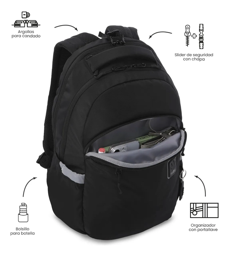 MOCHILA UNIVERSITARIO  PORTA PC 15  INDO 2.0 NEGRO - 5