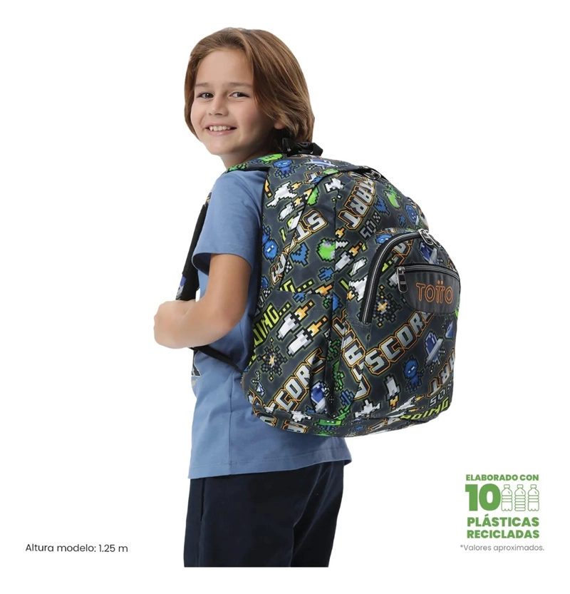 MOCHILA ESCOLAR JUVENIL PORTA PC 14  ACUARELA GRIS - 2