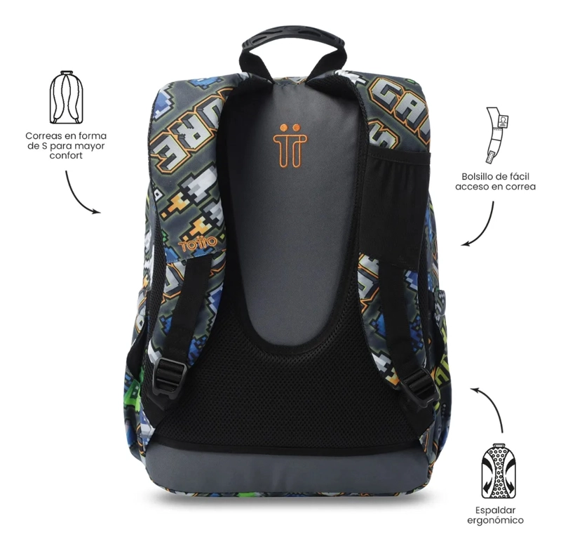 MOCHILA ESCOLAR JUVENIL PORTA PC 14  ACUARELA GRIS - 4