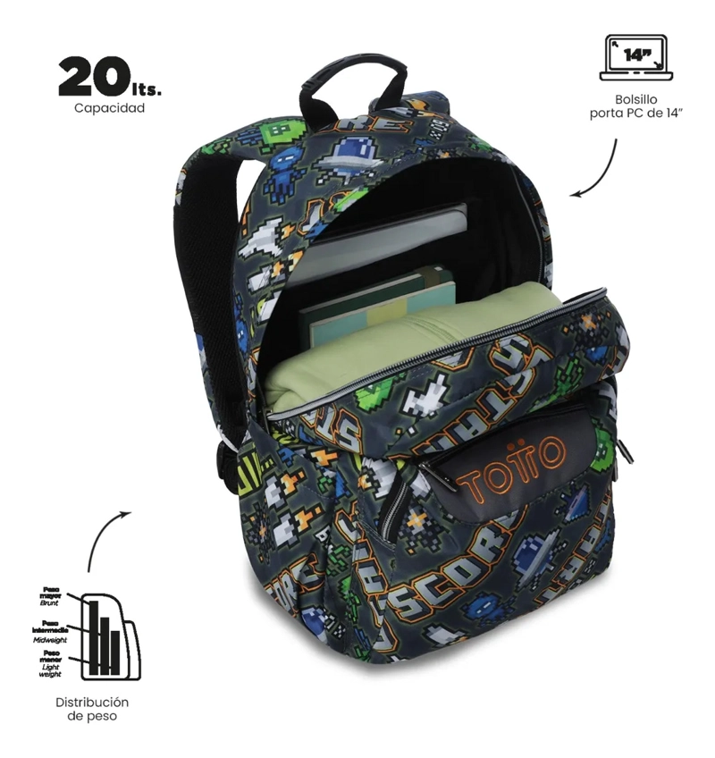 MOCHILA ESCOLAR JUVENIL PORTA PC 14  ACUARELA GRIS - 5