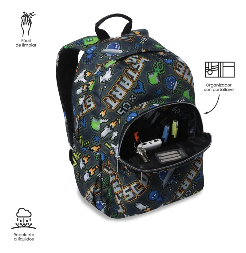 MOCHILA ESCOLAR JUVENIL PORTA PC 14  ACUARELA GRIS - 6
