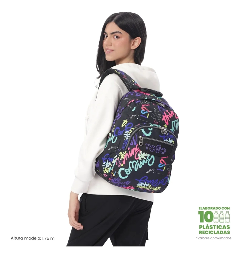 MOCHILA ESCOLAR JUVENIL PORTA PC 14  ACUARELA NEGRA - 2