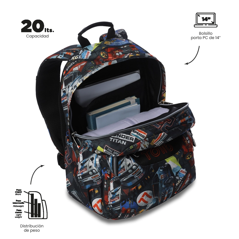 MOCHILA ESCOLAR JUVENIL PORTA PC 14' ACUARELA ROJA - 4
