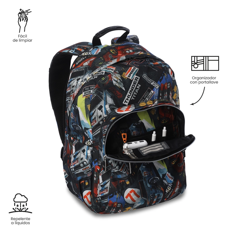 MOCHILA ESCOLAR JUVENIL PORTA PC 14' ACUARELA ROJA - 5