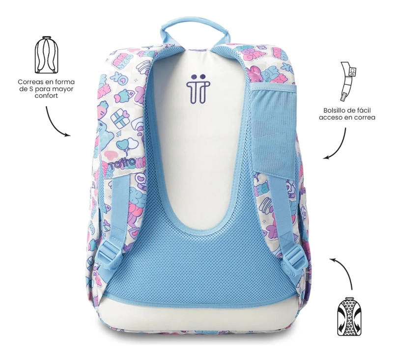 MOCHILA ESCOLAR JUVENIL PORTA PC 14  ACUARELA BLANCA - 4