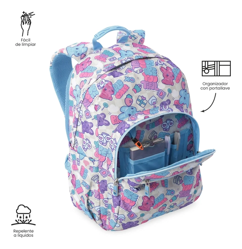 MOCHILA ESCOLAR JUVENIL PORTA PC 14  ACUARELA BLANCA - 6