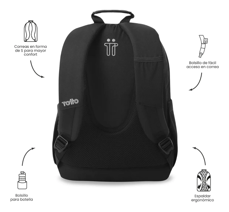 MOCHILA UNIVERSITARIO ACUARELA ECOLE SOLID PORTA PC14  NEGRO - 4