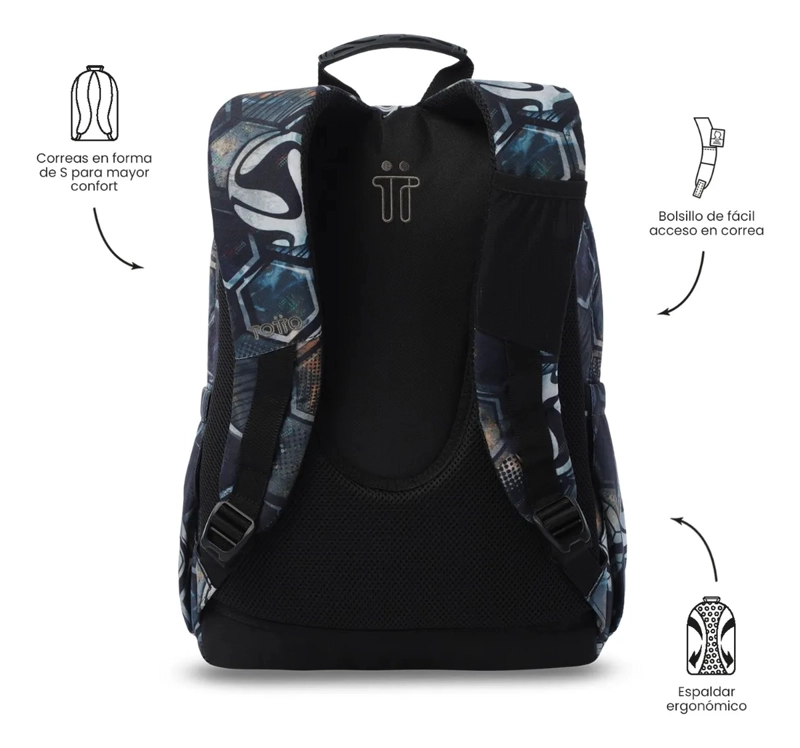 MOCHILA ESCOLAR JUVENIL PORTA PC 14  ACUARELA NEGRA - 4