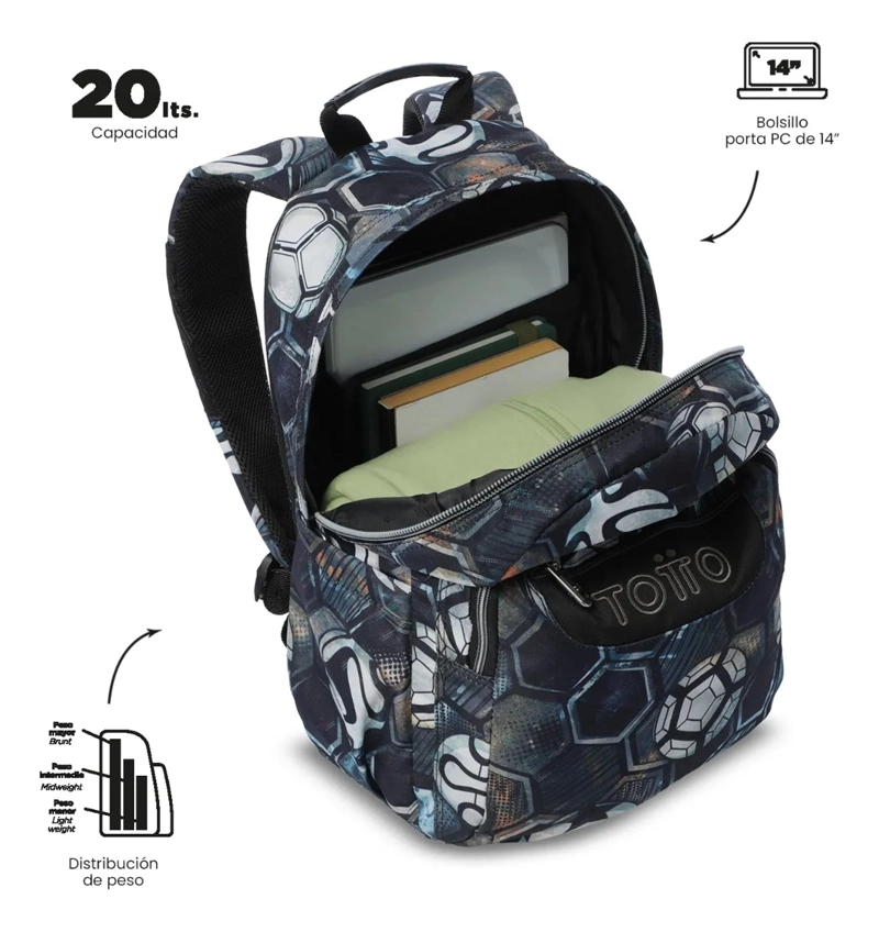 MOCHILA ESCOLAR JUVENIL PORTA PC 14  ACUARELA NEGRA - 5