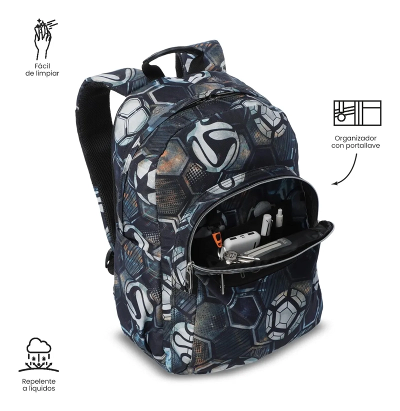 MOCHILA ESCOLAR JUVENIL PORTA PC 14  ACUARELA NEGRA - 6