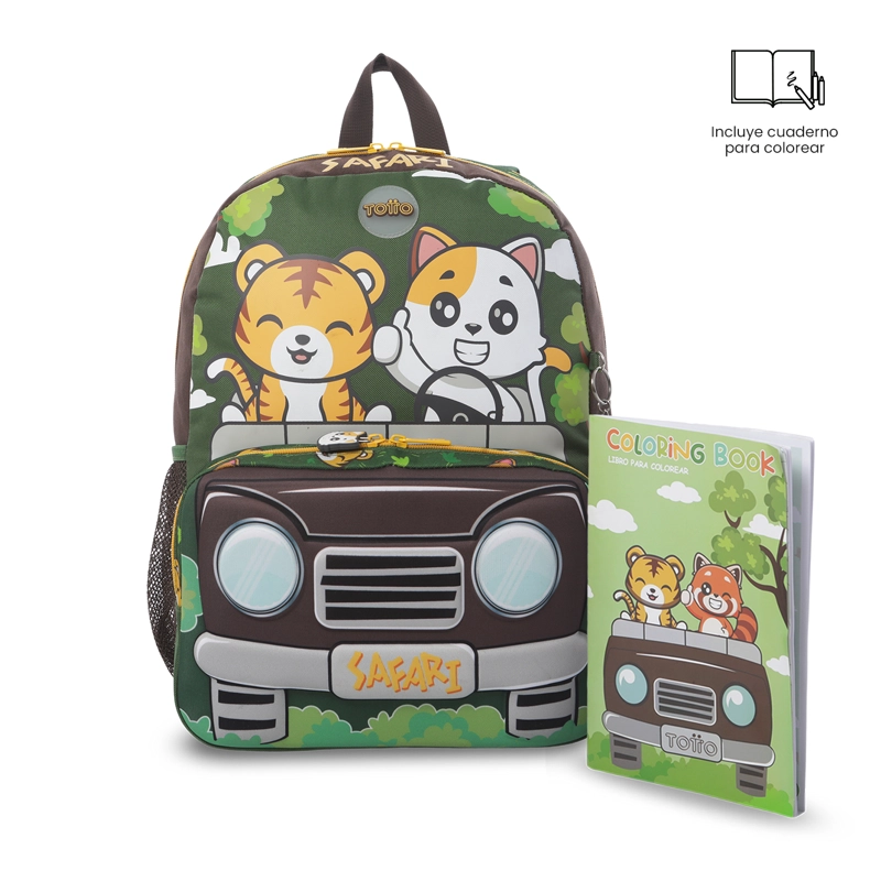 COMBO ESCOLAR X2 MOCHILA + LIBRO PARA COLOREAR SAFARI VERDE - 4