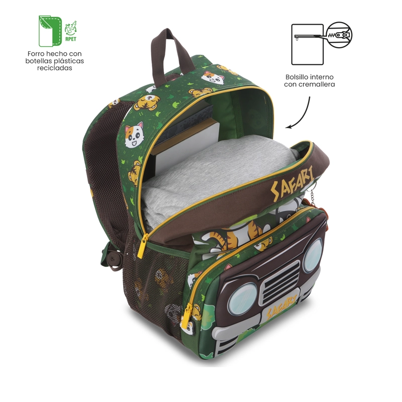 COMBO ESCOLAR X2 MOCHILA + LIBRO PARA COLOREAR SAFARI VERDE - 5