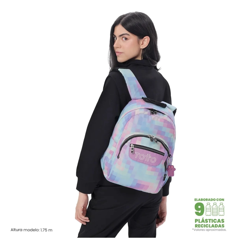 MOCHILA ESCOLAR JUVENIL PORTA PC 13  GOMMAS GLITTER AZUL - 2