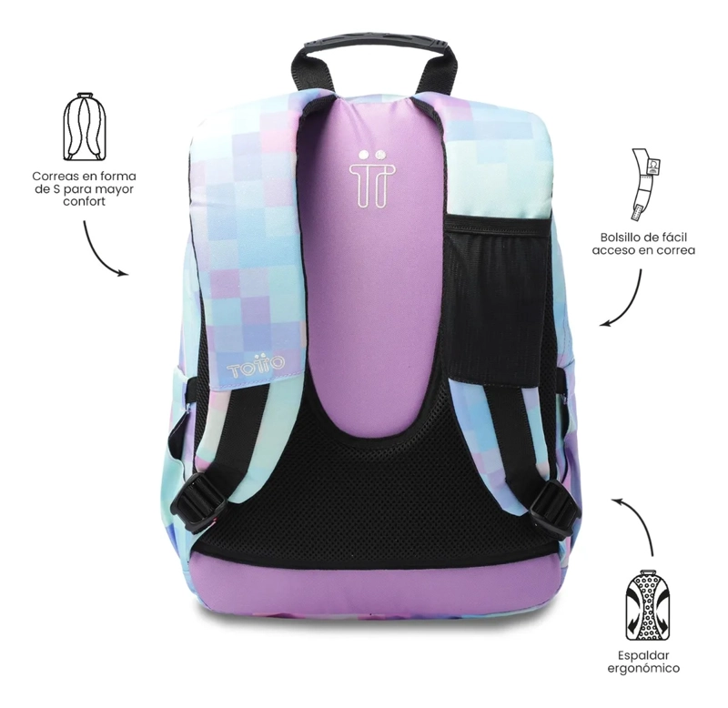 MOCHILA ESCOLAR JUVENIL PORTA PC 13  GOMMAS GLITTER AZUL - 4