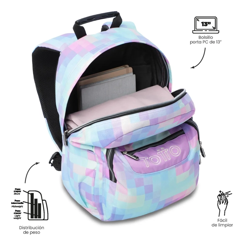 MOCHILA ESCOLAR JUVENIL PORTA PC 13  GOMMAS GLITTER AZUL - 5