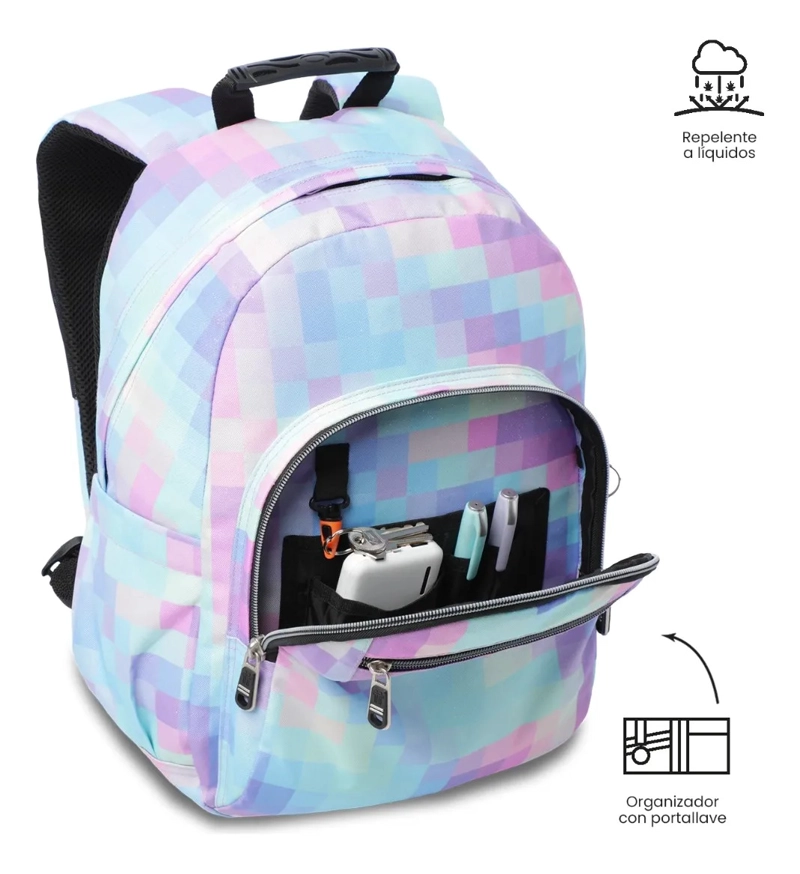 MOCHILA ESCOLAR JUVENIL PORTA PC 13  GOMMAS GLITTER AZUL - 6