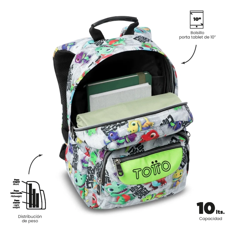 MOCHILA ESCOLAR JUVENIL PORTA TABLET 10  TEMPERA GRIS - 5