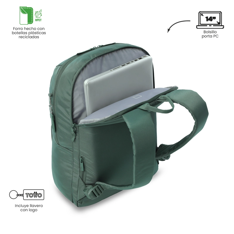 MOCHILA UNIVERSITARIO  CLOUD PORTA PC 14' VERDE - 4