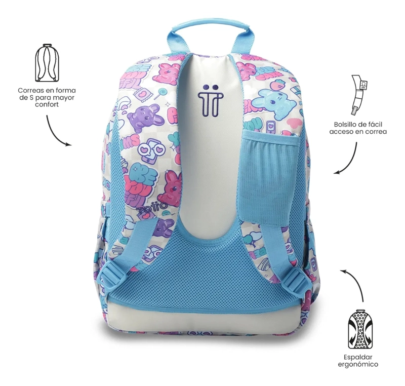MOCHILA ESCOLAR JUVENIL PORTA PC 13  GOMMAS BLANCO - 4
