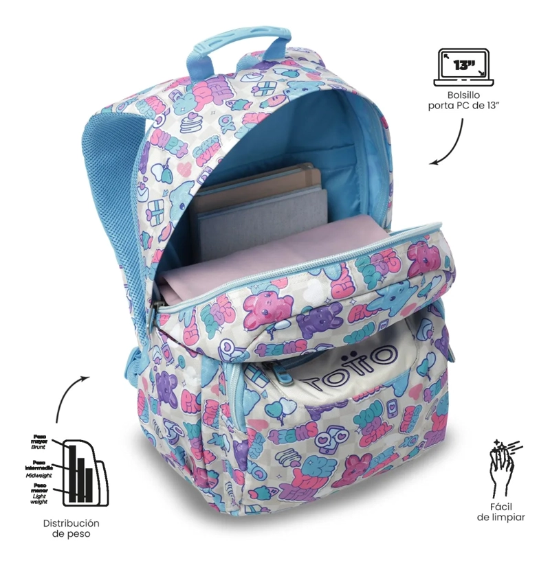MOCHILA ESCOLAR JUVENIL PORTA PC 13  GOMMAS BLANCO - 5