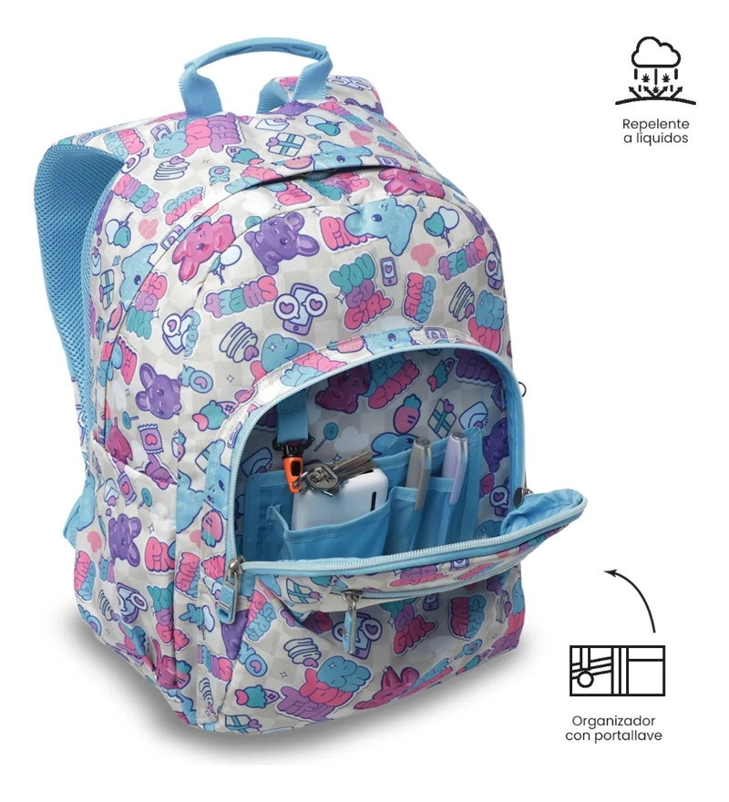 MOCHILA ESCOLAR JUVENIL PORTA PC 13  GOMMAS BLANCO - 6
