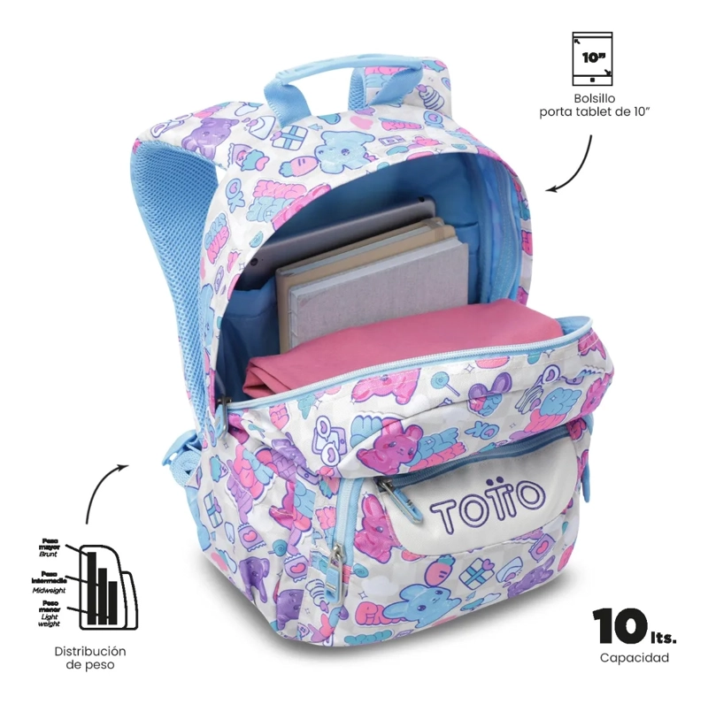 MOCHILA ESCOLAR JUVENIL PORTA TABLET 10  TEMPERA BLANCO - 5