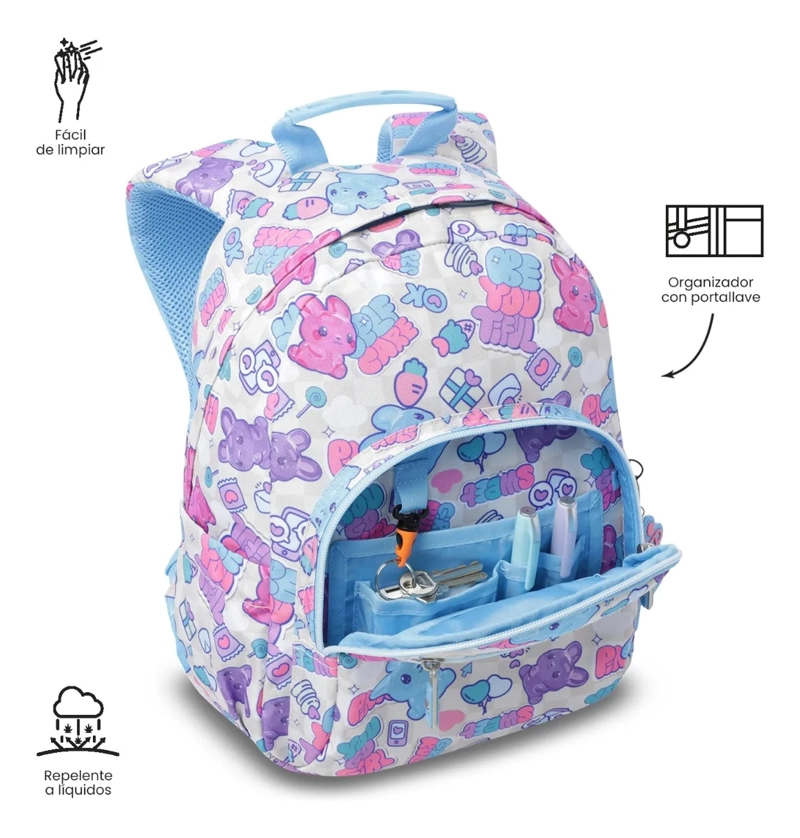 MOCHILA ESCOLAR JUVENIL PORTA TABLET 10  TEMPERA BLANCO - 6