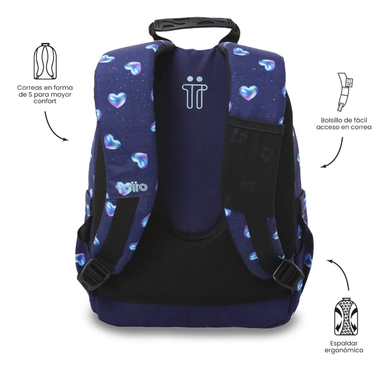 MOCHILA ESCOLAR JUVENIL PORTA PC 13  GOMMAS GLITTER AZUL - 4