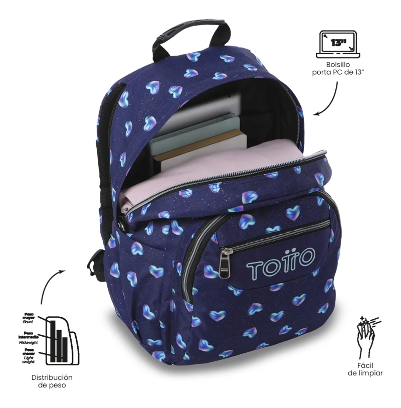 MOCHILA ESCOLAR JUVENIL PORTA PC 13  GOMMAS GLITTER AZUL - 5