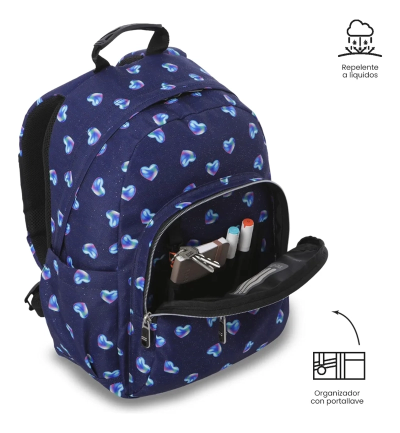 MOCHILA ESCOLAR JUVENIL PORTA PC 13  GOMMAS GLITTER AZUL - 6