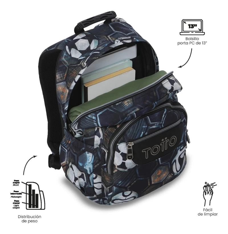 MOCHILA ESCOLAR JUVENIL PORTA PC 13  GOMMAS NEGRO - 5