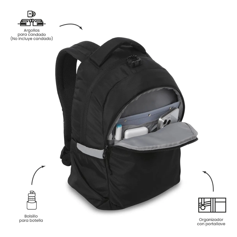MOCHILA UNIVERSITARIO MISISIPI 2.0 PORTA PC 14  NEGRO - 6