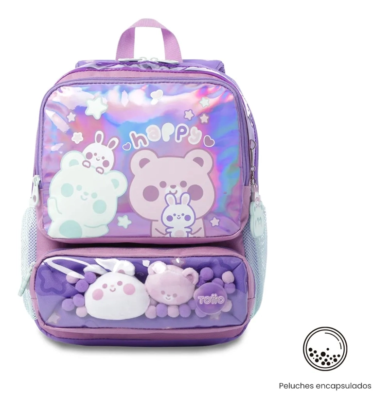 MOCHILA ESCOLAR TOTTO PARA NIÑA FRIENDS PARTY PEQUEÑO MORADO - 1