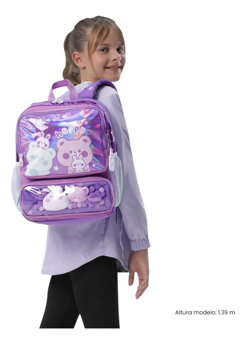 MOCHILA ESCOLAR TOTTO PARA NIÑA FRIENDS PARTY PEQUEÑO MORADO - 2