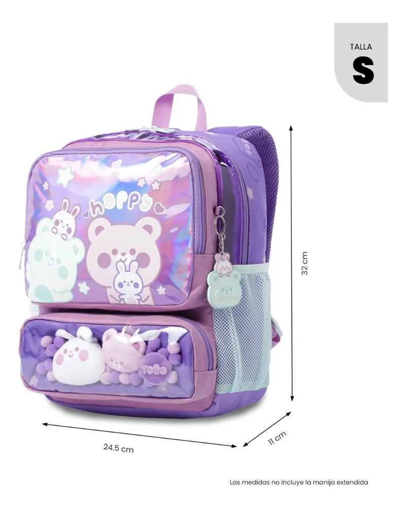 MOCHILA ESCOLAR TOTTO PARA NIÑA FRIENDS PARTY PEQUEÑO MORADO - 3