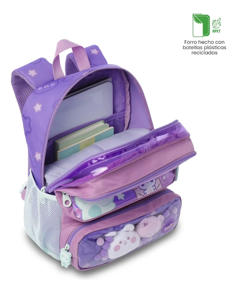 MOCHILA ESCOLAR TOTTO PARA NIÑA FRIENDS PARTY PEQUEÑO MORADO - 5