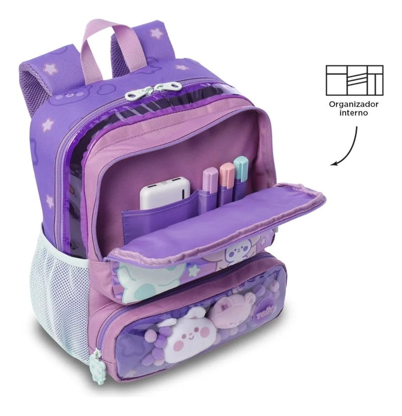 MOCHILA ESCOLAR TOTTO PARA NIÑA FRIENDS PARTY PEQUEÑO MORADO - 6