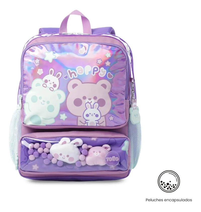 MOCHILA ESCOLAR TOTTO PARA NIÑA FRIENDS PARTY MEDIANO MORADO - 1